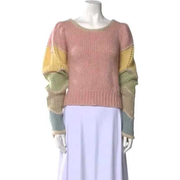 LoveShackFancy Aspyn Alpaca Knit Pastel Color Block Pullover Sweater - Picture 3 of 5